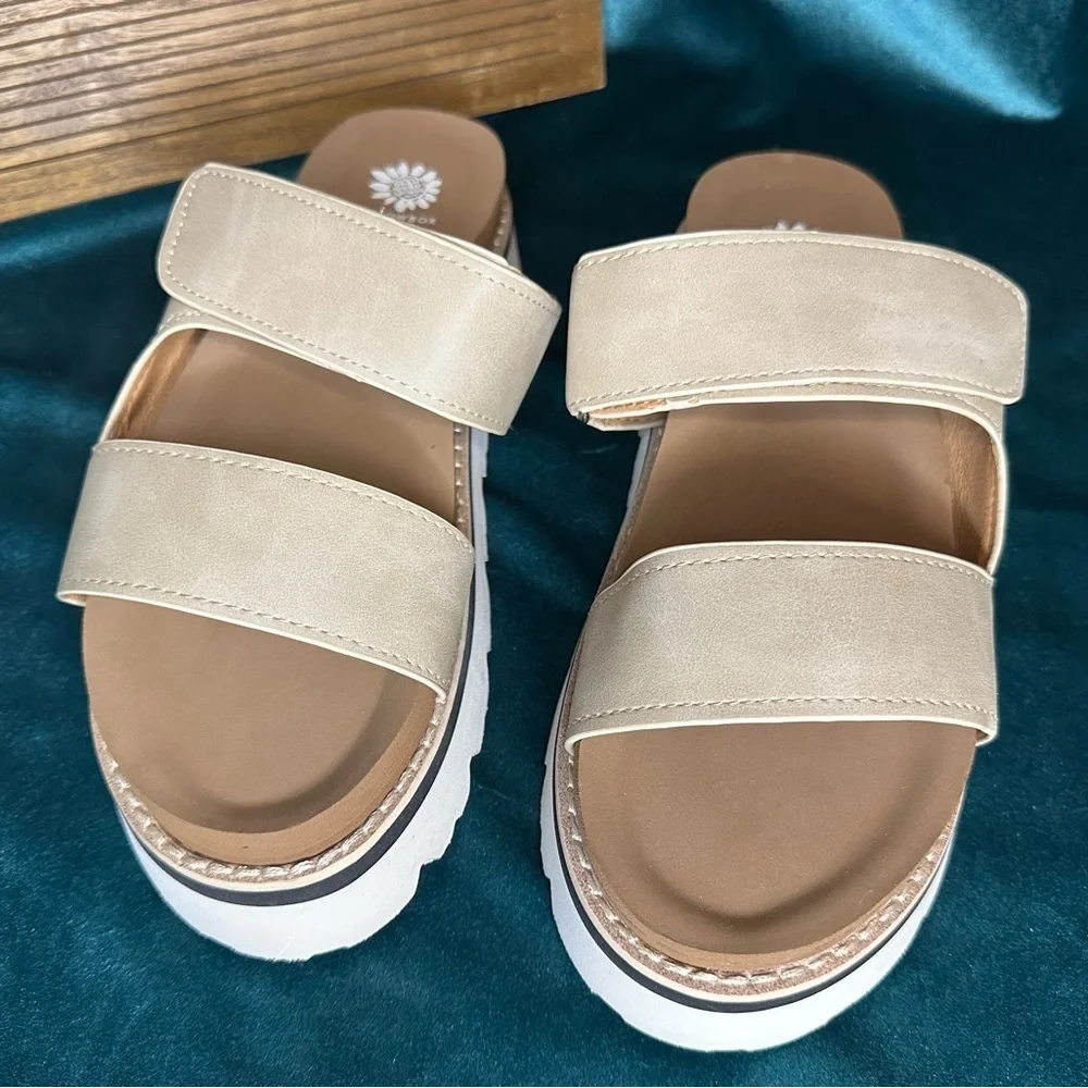 Yellow Box White Platform Slide Sandals with Tan Footbed - Picture 3 of 4